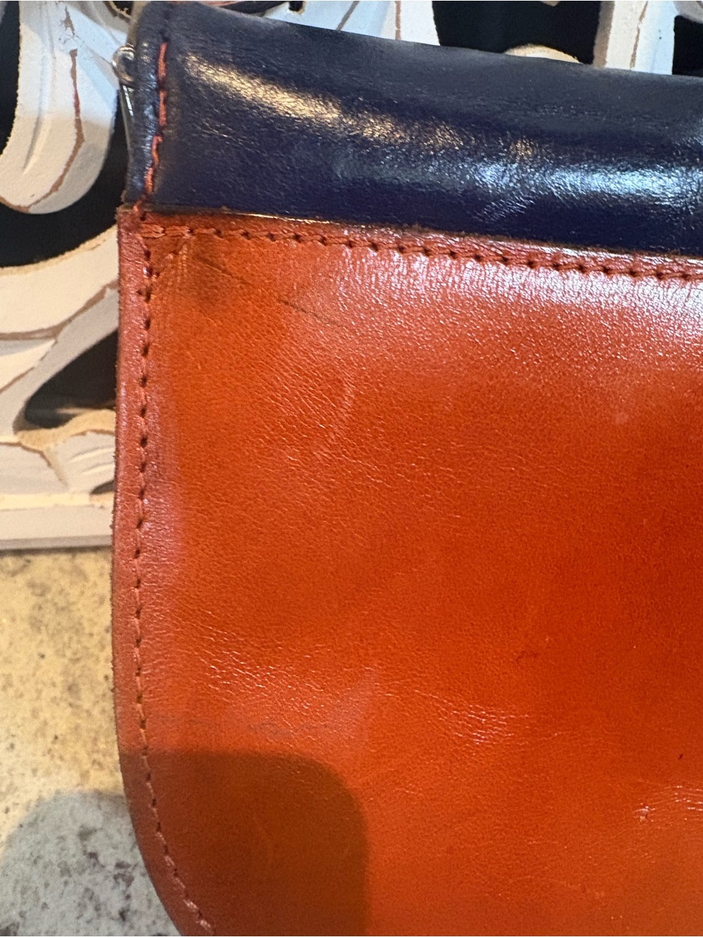 Patricia Nash Bettina Leather Crossbody Saddle Bag in Navy and Brown - Picture 8 of 15